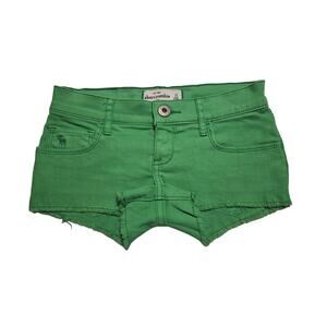 Abercrombie kids solid denim stretch raw hem shortie shorts